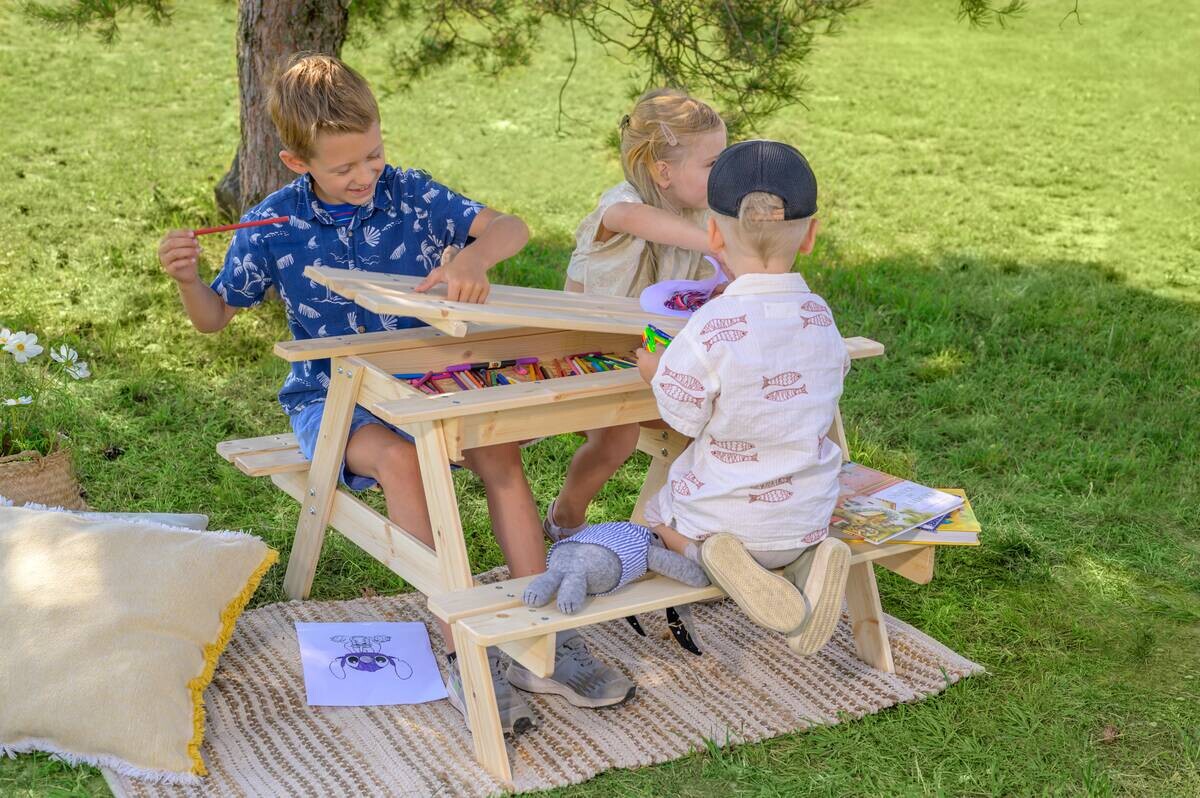 Timbela Kindersitzgarnitur M010 natur Holz B/H/L: ca. 90x50x90 cm