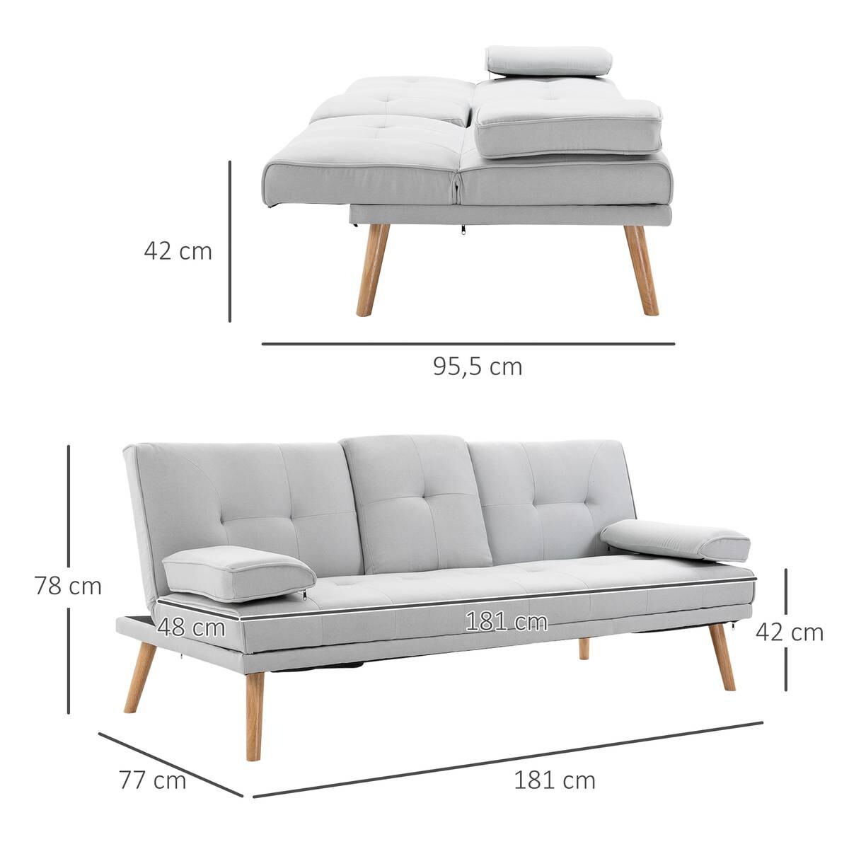 HOMCOM Schlafsofa 833-663 hellgrau B/H/T: ca. 181x78x77 cm