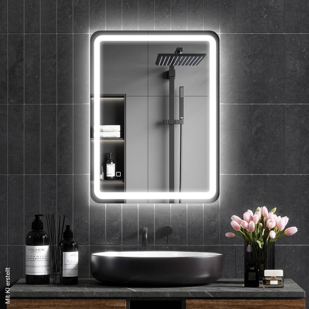 HOMCOM LED-Bad-Spiegel silber B/H/L: ca. 60x4x80 cm