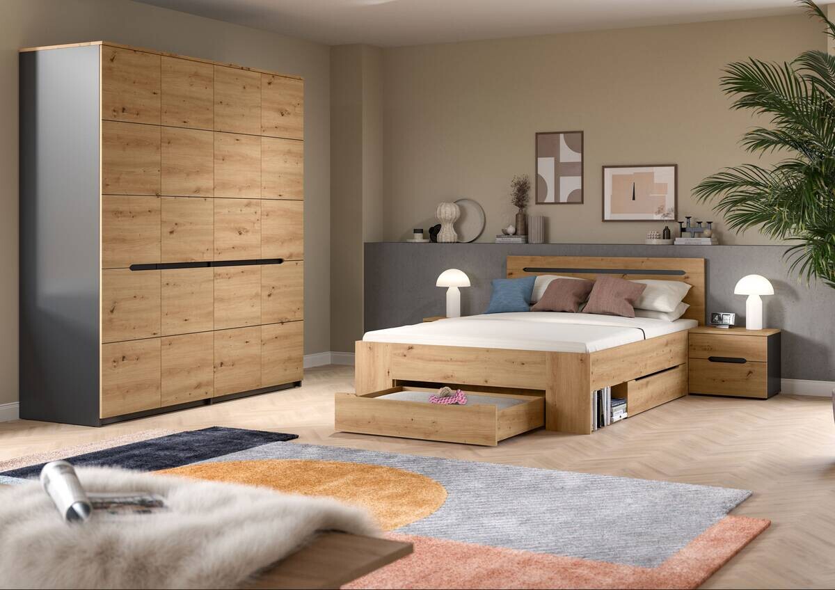 Schlafzimmer CANU, Set basaltgrau Artisan Nachbildung