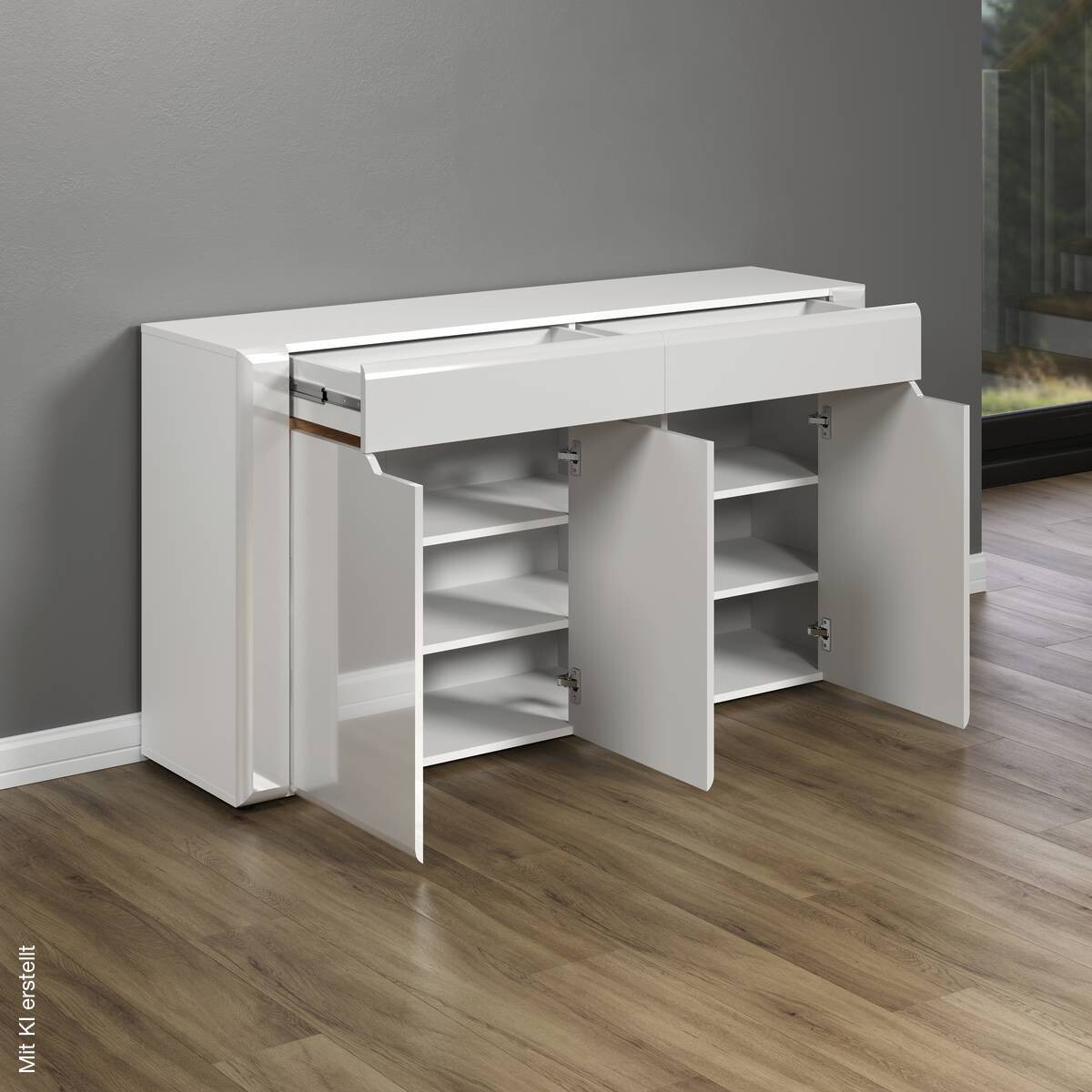 Sideboard Marlon Eiche Evoke Coast Nachbildung weiß Hochglanz B/H/T: ca. 150x84x40 cm