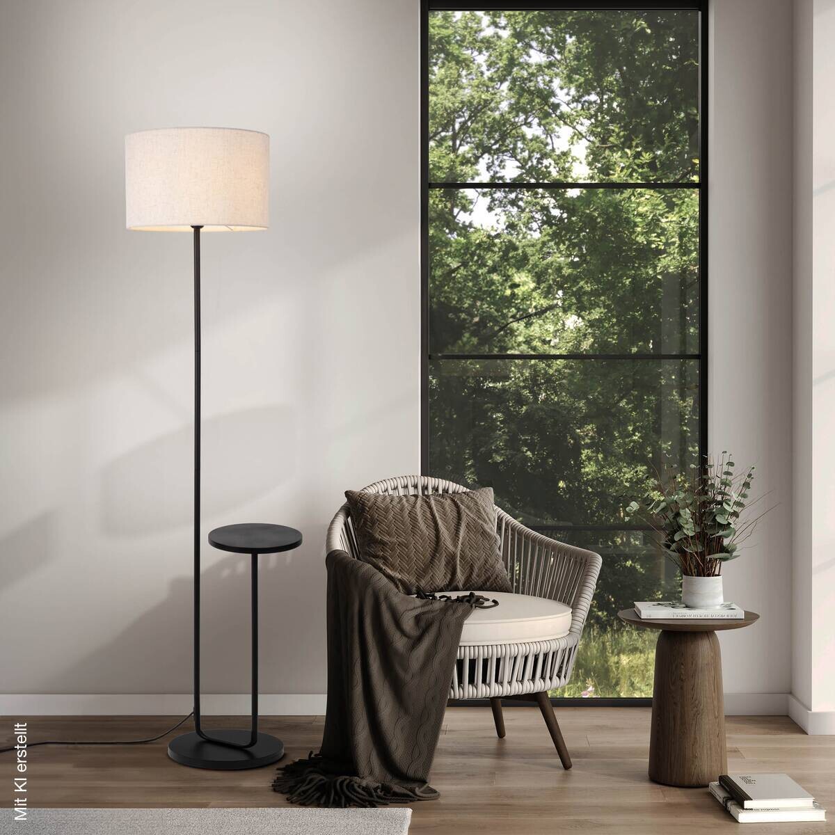 Näve Leuchten Stehlampe schwarz Metall Textil B/H/T: ca. 50x157x35 cm E27 1 Brennstellen