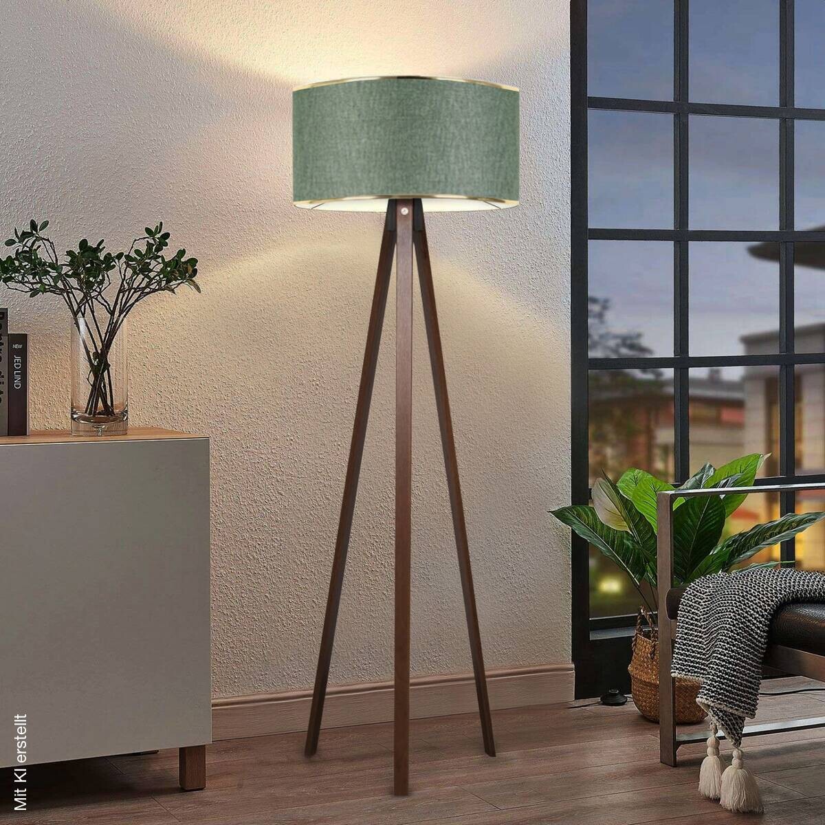 Opviq Stehlampe khaki Holz B/H/T/L/D: ca. 38x140x38x38x38 cm E27 1 Brennstellen