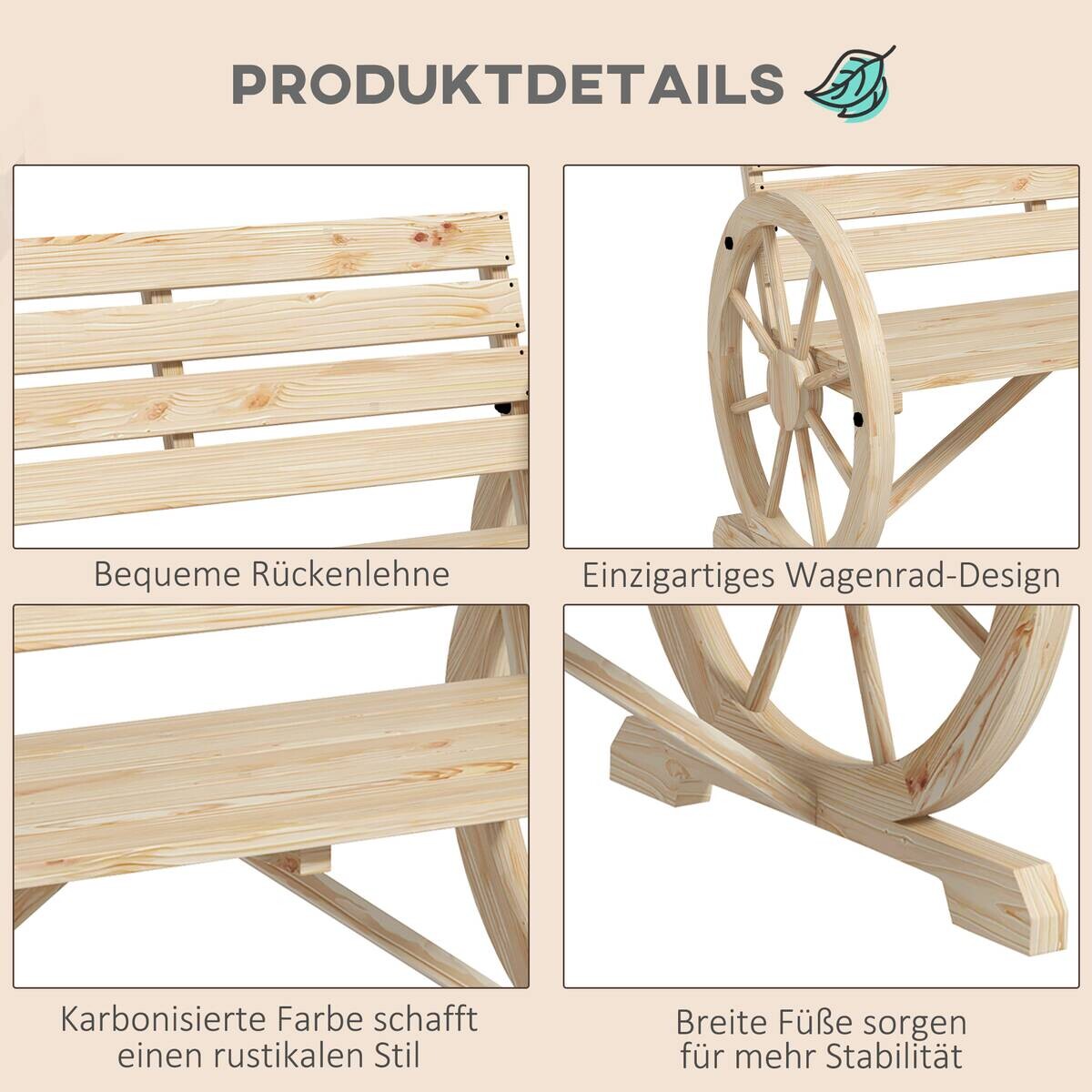 Outsunny Gartenbank natur Holz B/H/L: ca. 56x105,5x79 cm
