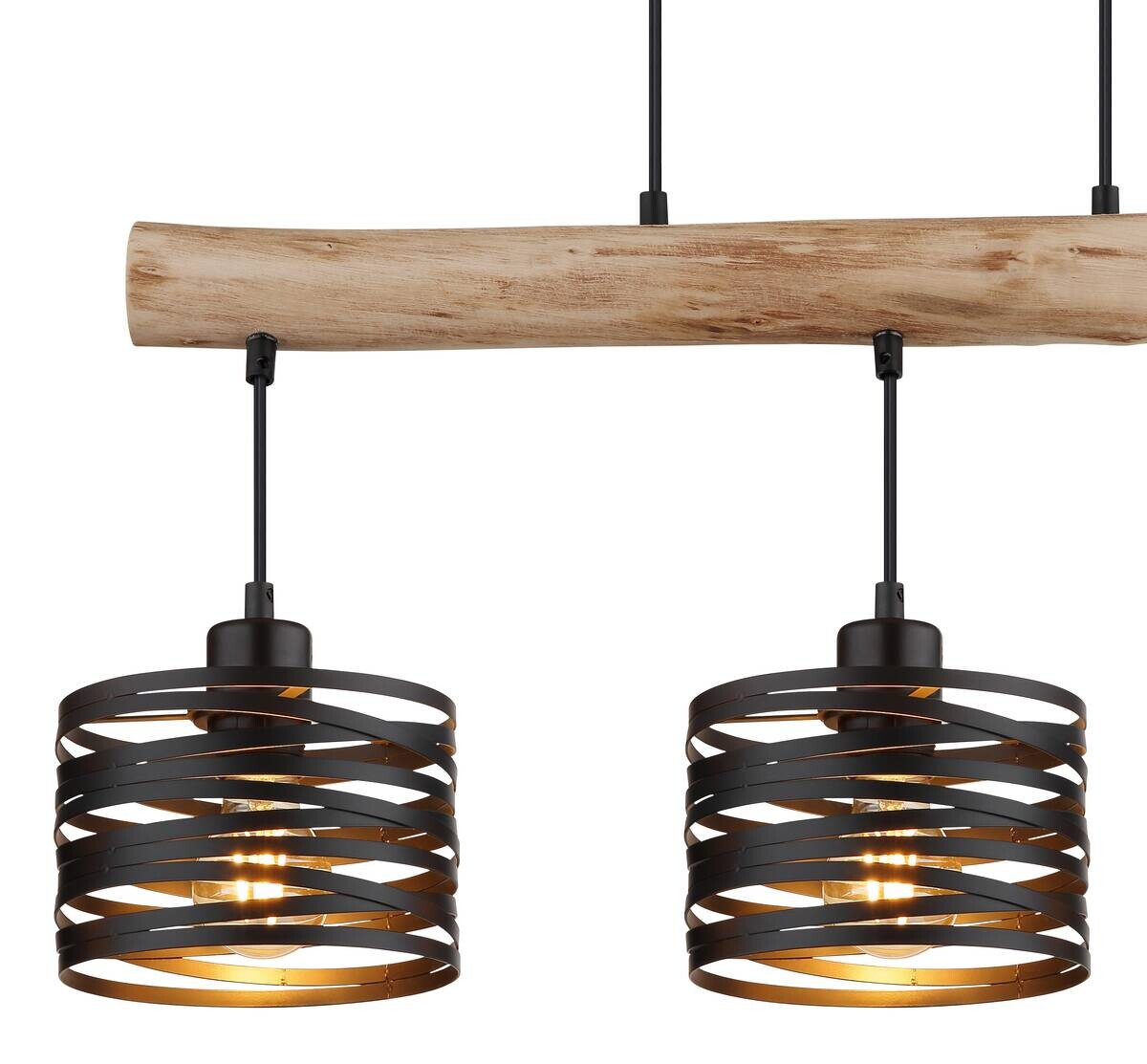 GLOBO Pendelleuchte natur schwarz Metall Holz B/H/L: ca. 17x120x70 cm E27 3 Brennstellen