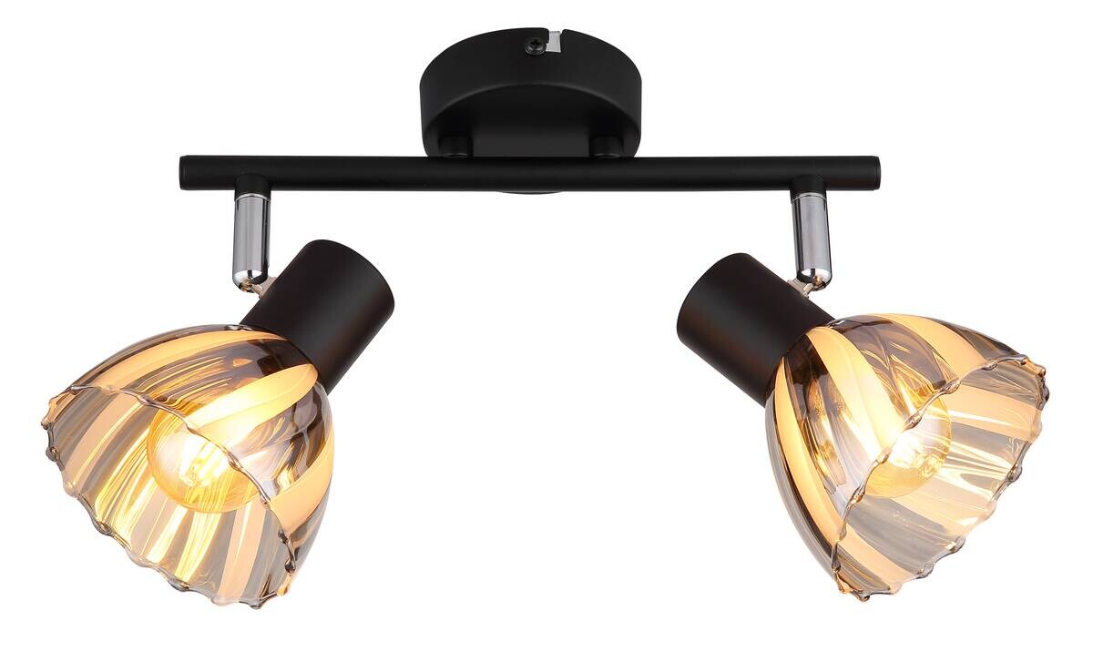 GLOBO Strahler Rauch mattschwarz Satiniert Metall Glas B/H: ca. 25x19 cm E14 2 Brennstellen