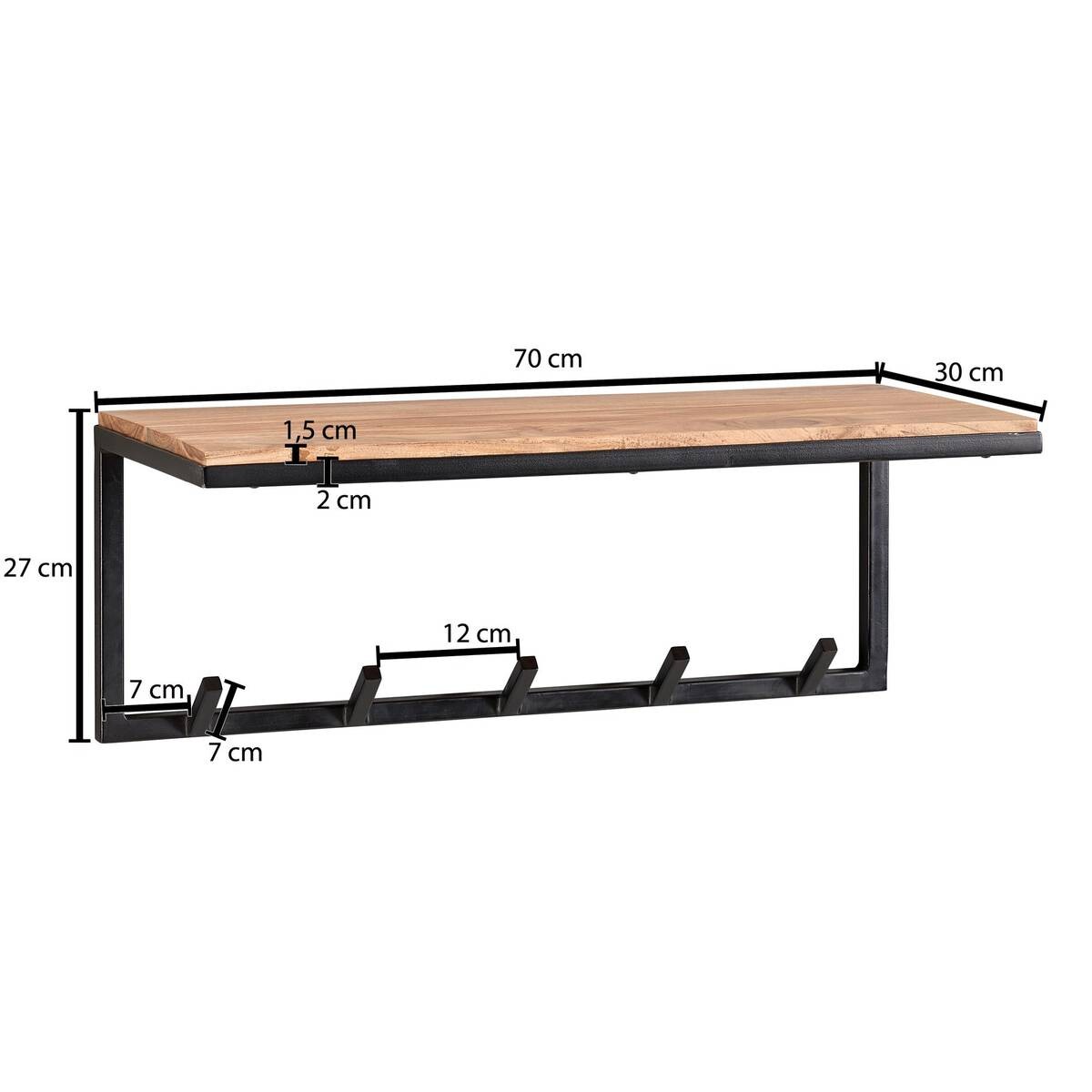 Wandgarderobe natur schwarz pulverbeschichtet B/H/T: ca. 70x27x30 cm