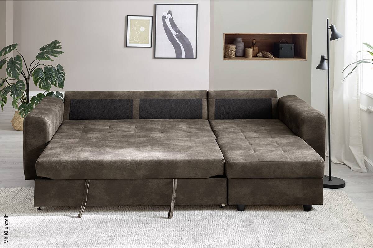 Ecksofa mit Bettfunktion und Bettkasten dunkelbraun B/H/T: ca. 245x85x155 cm