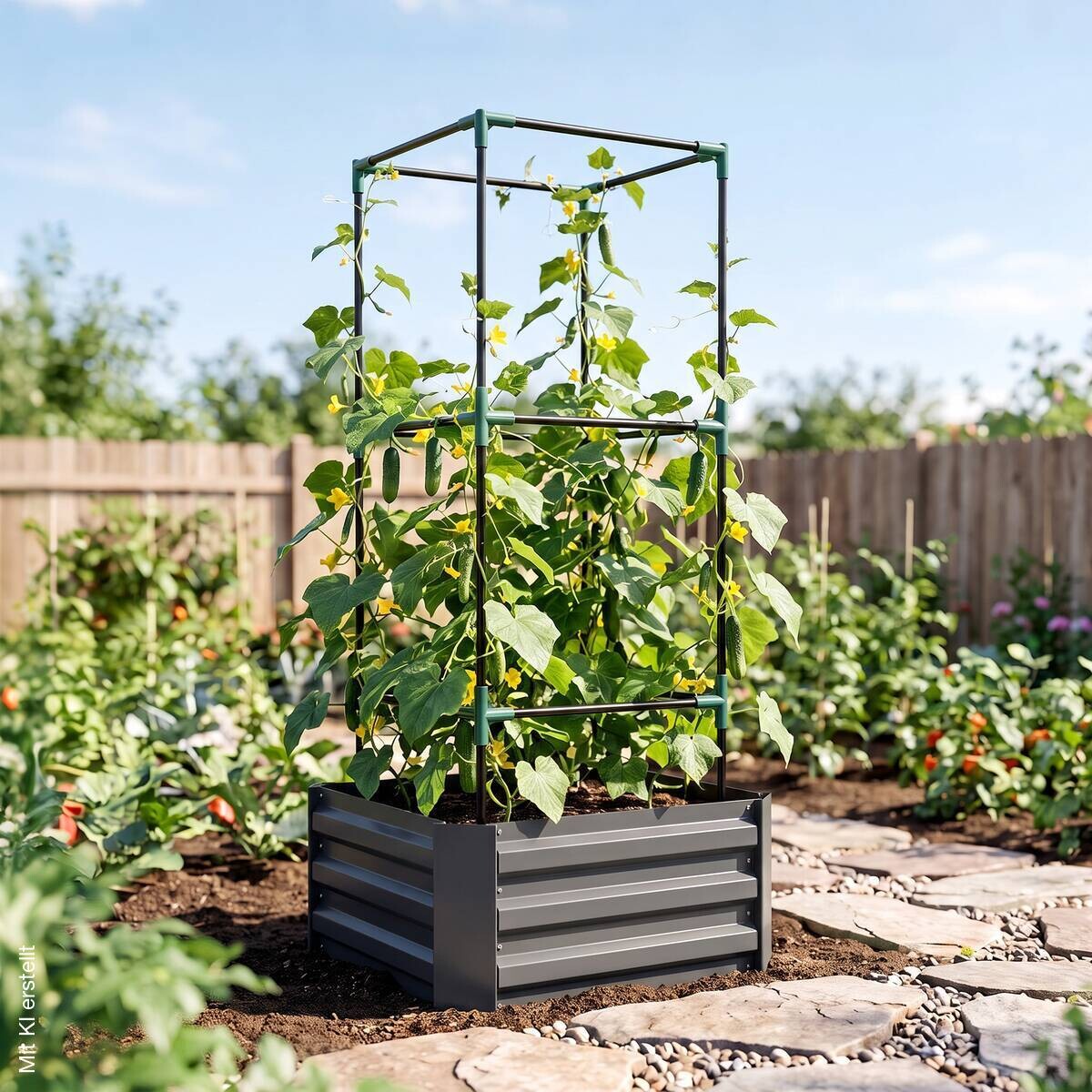 Outsunny Hochbeet mit Rankgitter dunkelgrau B/H/T/L: ca. 61x140x61x61 cm