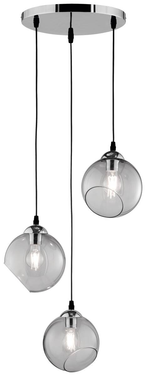 Reality Pendelleuchte Clooney Chrom Rauch Metall Glas H/D: ca. 150x35 cm E27 3 Brennstellen