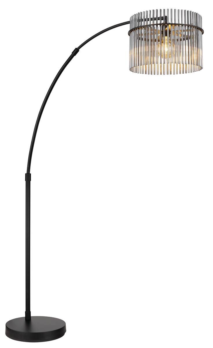 GLOBO Stehlampe mattschwarz Rauch Metall Glas B/H/L: ca. 38x185x120 cm E27 1 Brennstellen