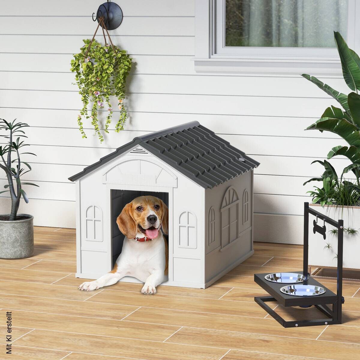 PawHut Hundehütte grau Kunststoff B/H/L: ca. 75,7x63x65 cm