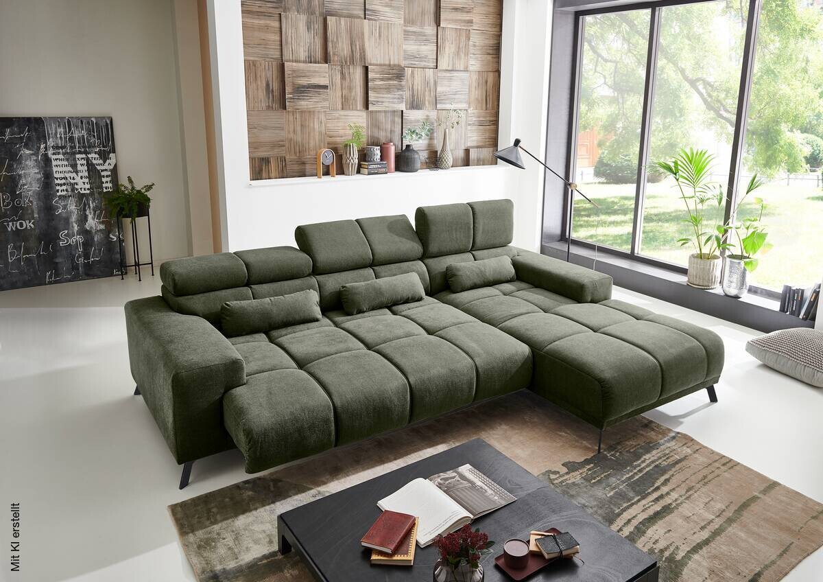 Ecksofa mit elektrischer Sitztiefenverstellung grün Polyester Nylon B/H/T: ca. 285x99x120 cm
