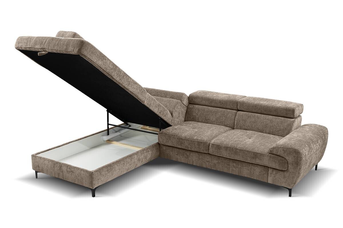 Ecksofa mit Bettfunktion und Bettkasten taupe Microfaser B/H/T: ca. 256x73x202 cm