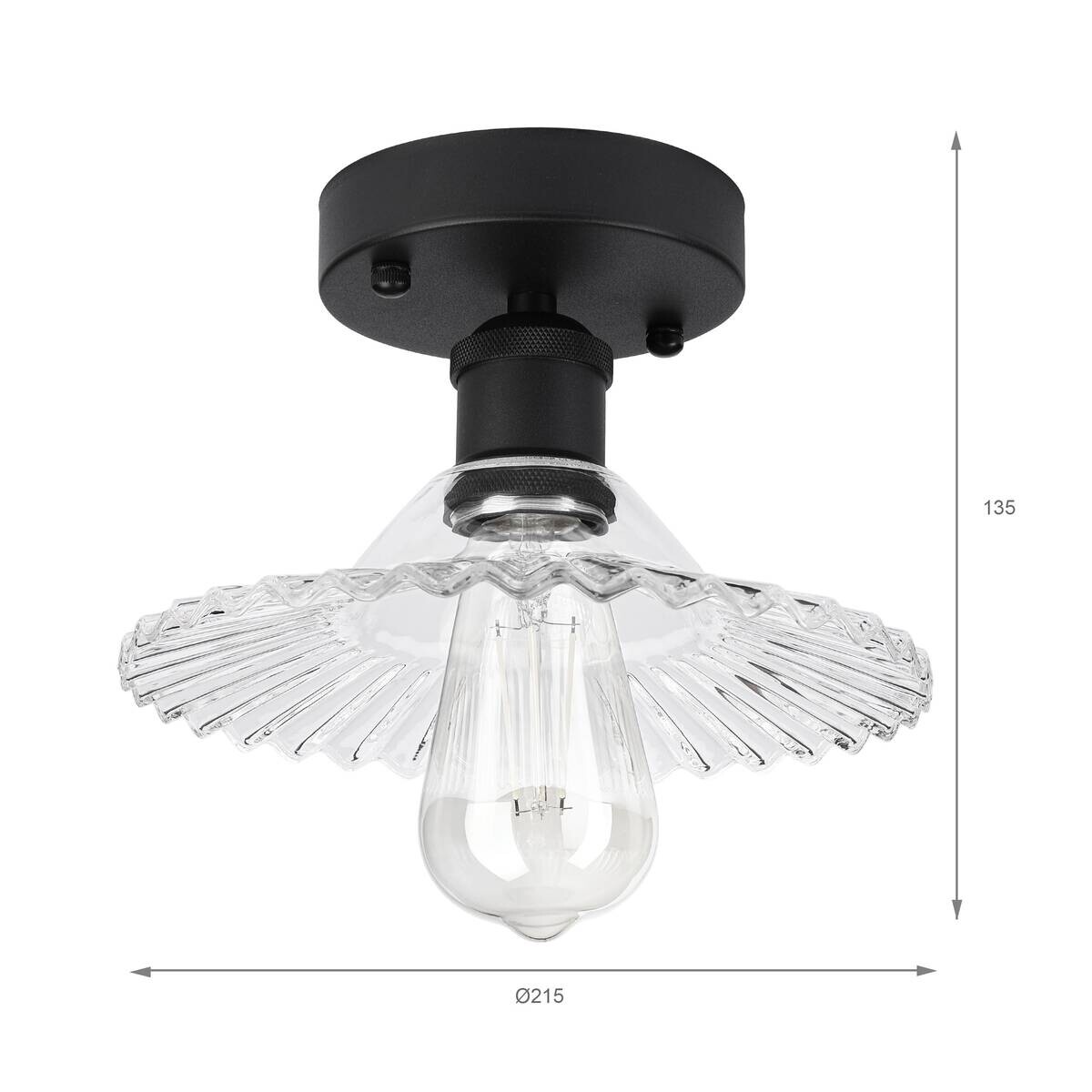 Lamkur Deckenleuchte schwarz transparent Stahl Glas B/H/L: ca. 21,5x13,5x21,5 cm E27 1 Brennstellen