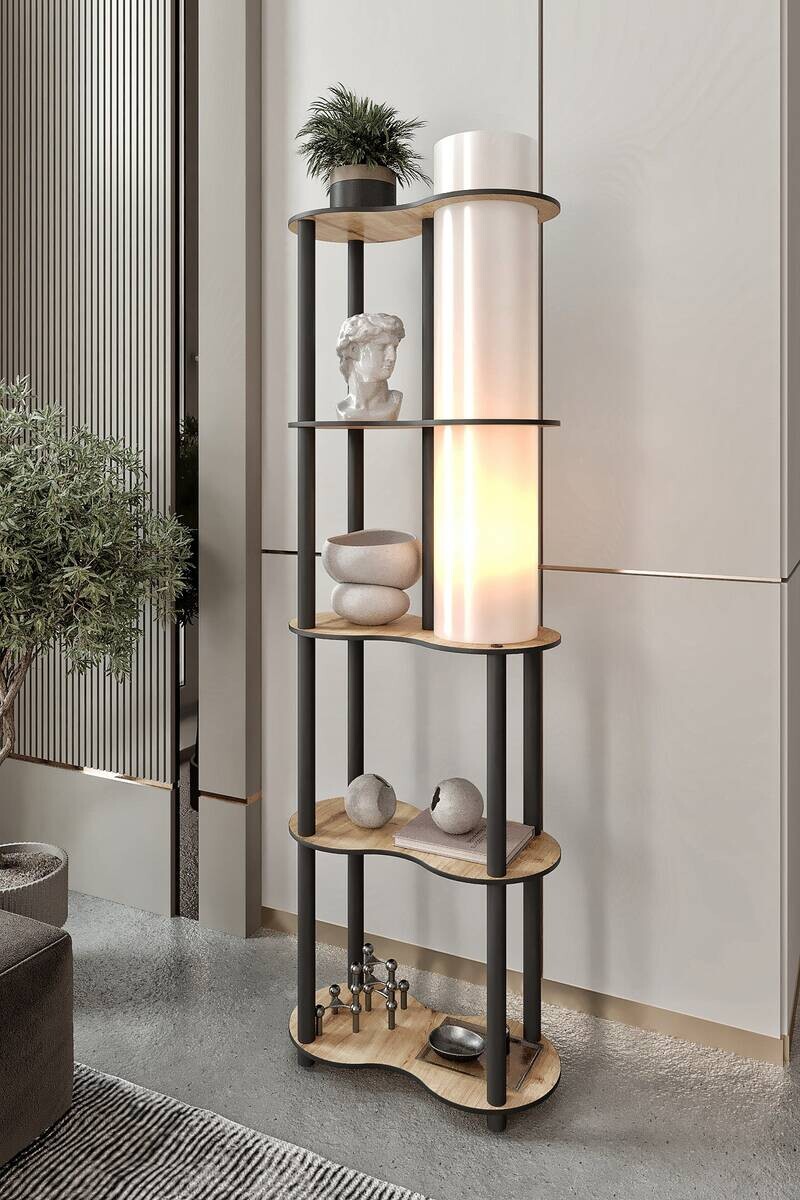 Opviq Stehleuchte nussbaum PVC MDF B/H/T/L/D: ca. 17x140x17x17x17 cm E27 1 Brennstellen