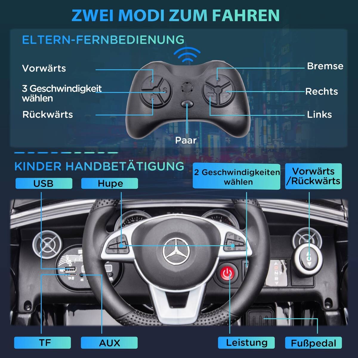 AIYAPLAY Kinder-Elektroauto schwarz B/H/L: ca. 62,5x44x107 cm