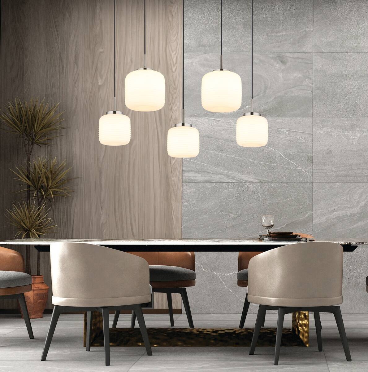 GLOBO Pendelleuchte schwarz nickel matt Opal Glas Metall B/H: ca. 106x130 cm 5.0 Brennstellen