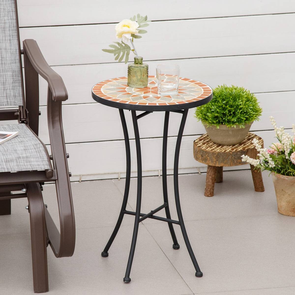 Outsunny Gartentisch schwarz Keramik H/D: ca. 54x36 cm