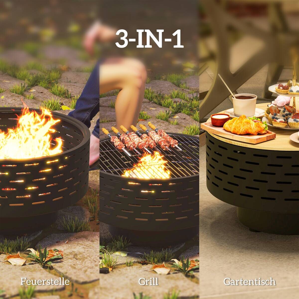 Outsunny Feuerschale grau Edelstahl B/H/L: ca. 60x39x60 cm