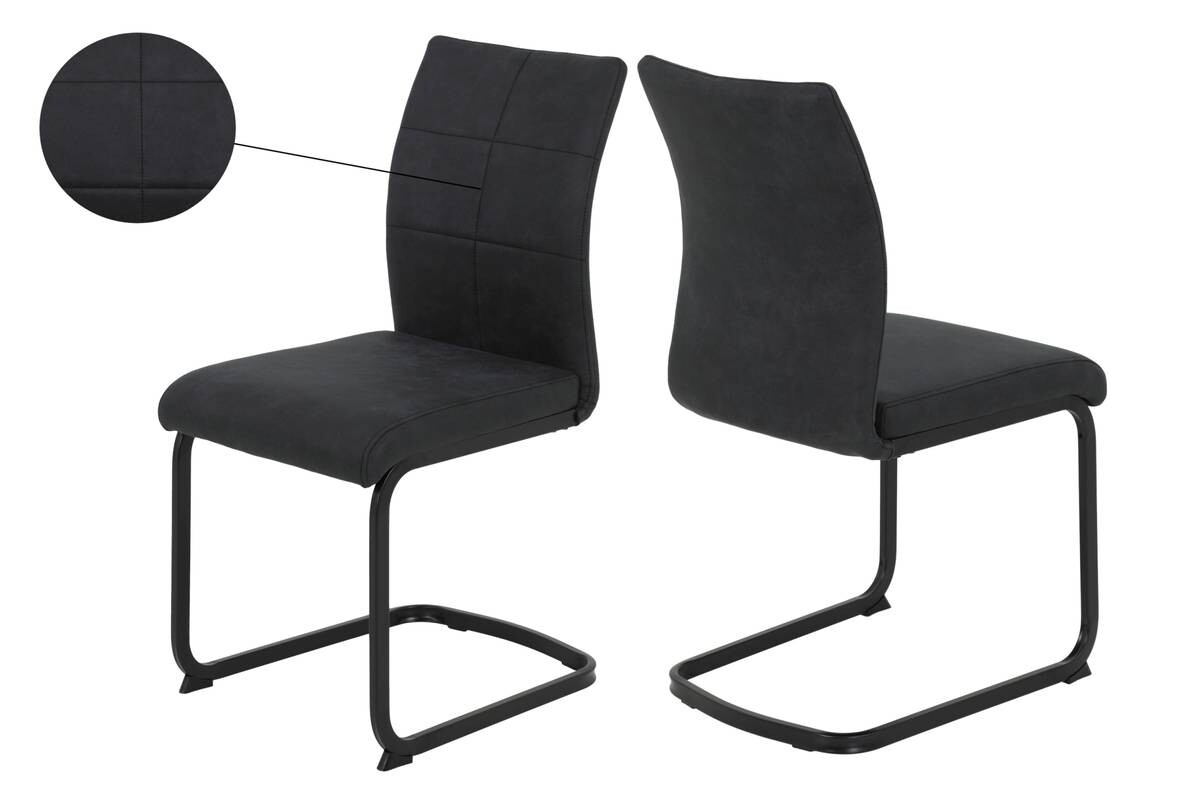 Stuhl 2er Set PIA anthrazit Vintage schwarz Microfaser Metall B/H/T: ca. 42x89x59 cm