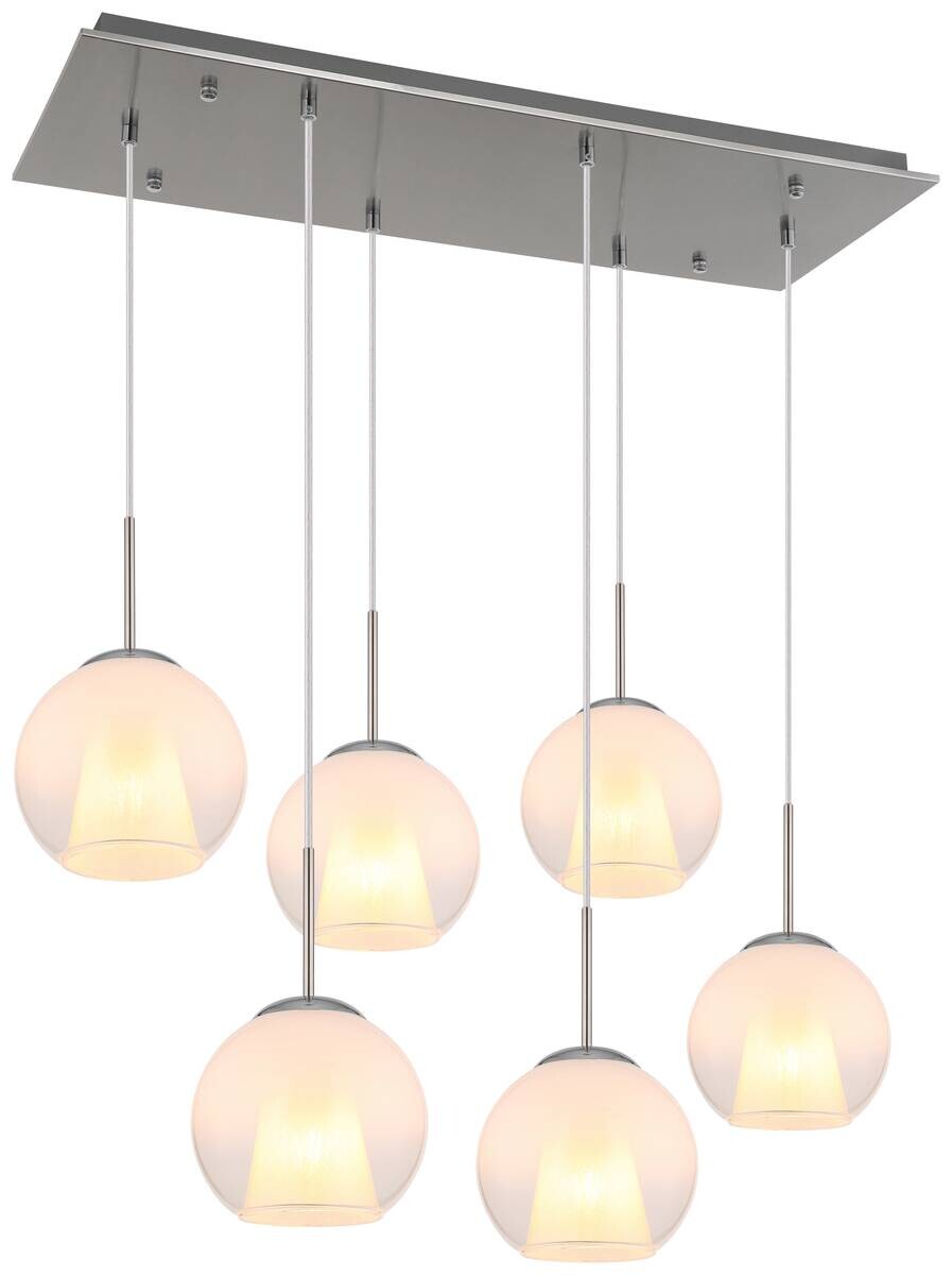 GLOBO Pendelleuchte BARRY 15749N-6H nickel Opal Metall B/H/L: ca. 38x120x90 cm E27 6 Brennstellen