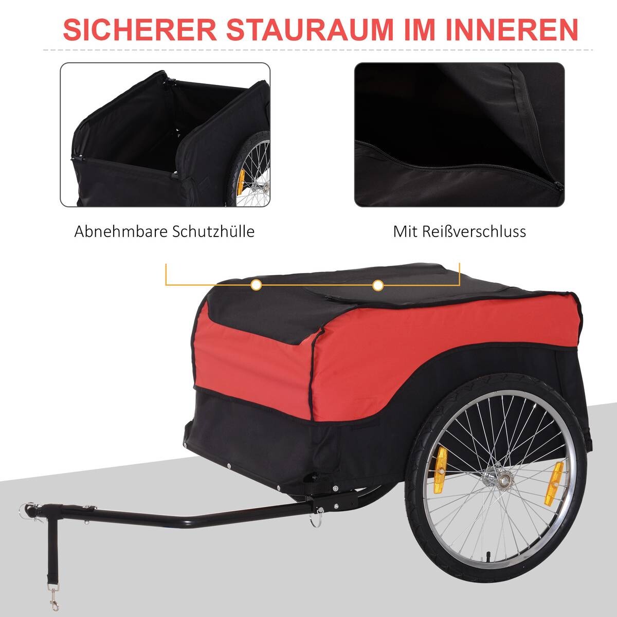 HOMCOM Fahrradanhänger 2 Zoll schwarz schwarz B/H/L: ca. 75x64x135 cm