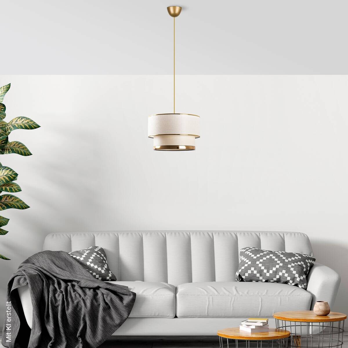 Opviq Pendelleuchte Cake gold creme Baumwolle Metall B/H/L: ca. 30x65x30 cm E27 1 Brennstellen