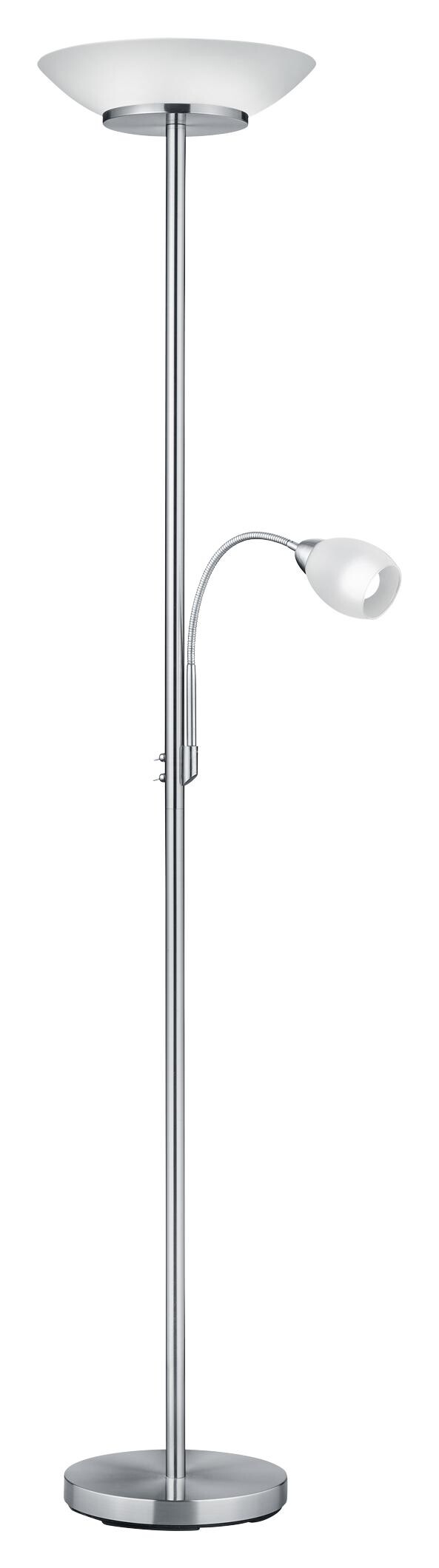Reality Stehlampe Gerry nickel matt weiß Metall Glas H/D: ca. 180x34 cm E27 2 Brennstellen