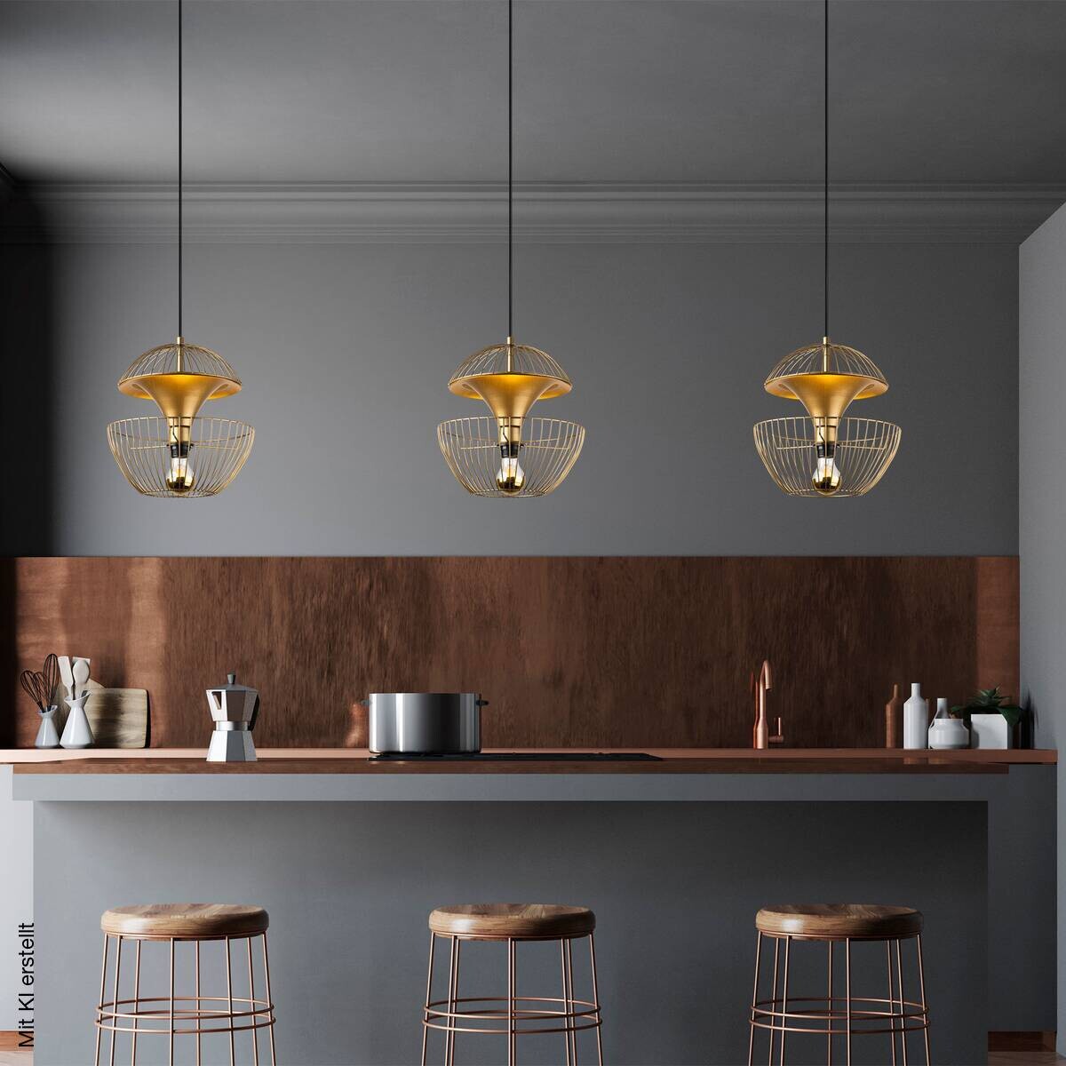Opviq Pendelleuchte gold Metall B/H/T/L/D: ca. 30x135x30x30x30 cm E27 1 Brennstellen