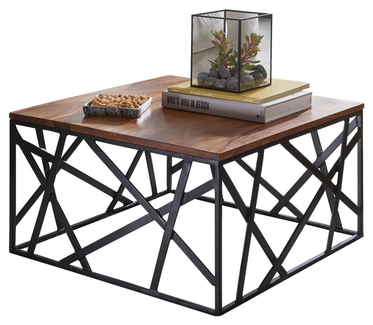 Wohnling Couchtisch natur schwarz Echtholz Eisen B/H/T: ca. 60x35x60 cm