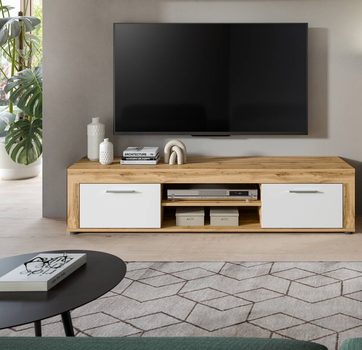 Lowboard Jam Eiche Wotan Nachbildung weiß B/H/T: ca. 160x37x40 cm