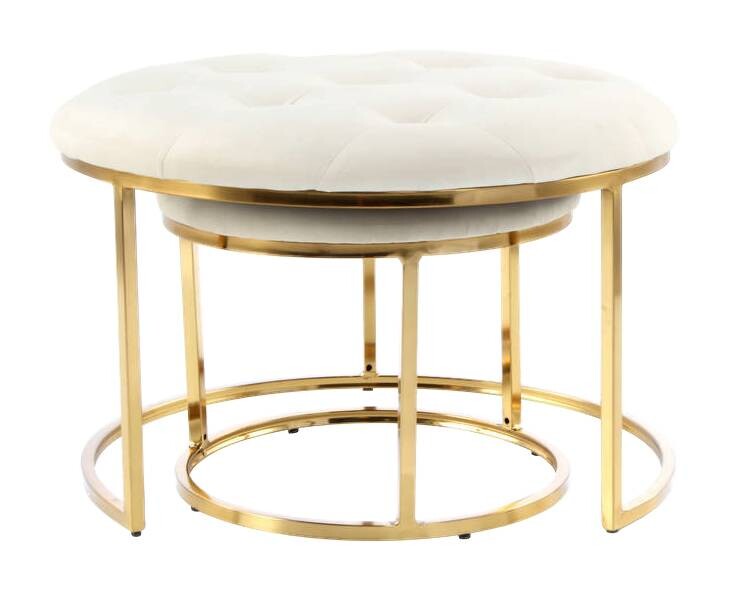 360 Living Hocker Myla 100 2er-Set elfenbein gold Metall Samt H/D: ca. 41x60 cm