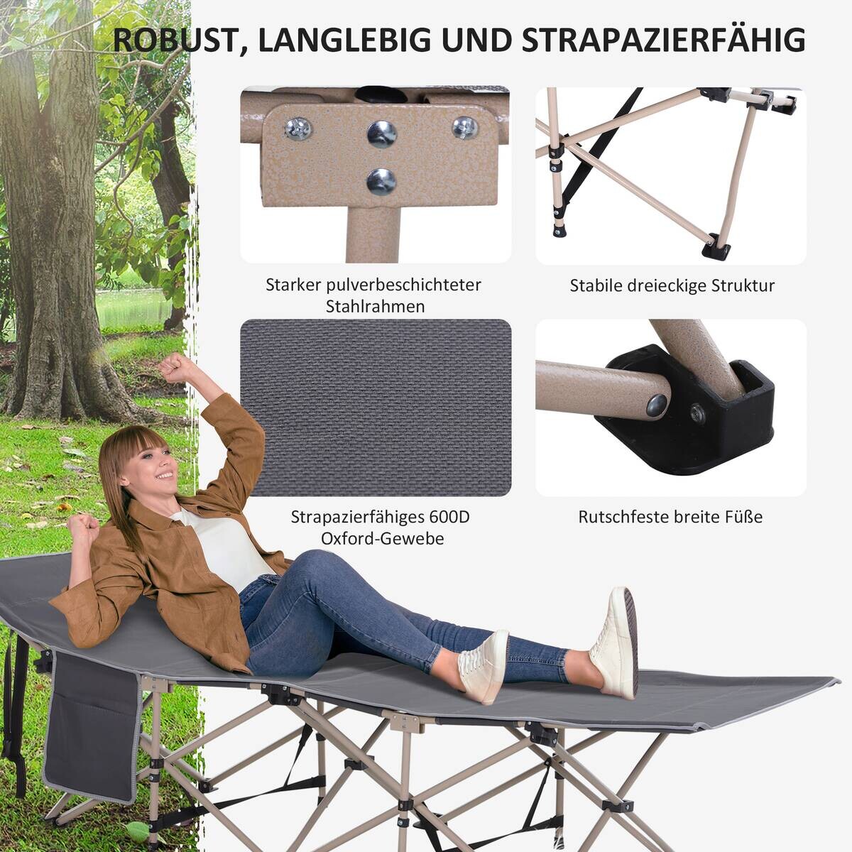 Outsunny Campingbett dunkelgrau Stahl B/H/L: ca. 68x52x190 cm