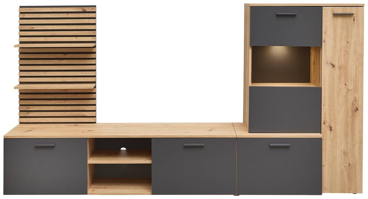 Wohnwand Heathrow Eiche Artisan Nachbildung anthrazit B/H/T: ca. 250x135x38 cm