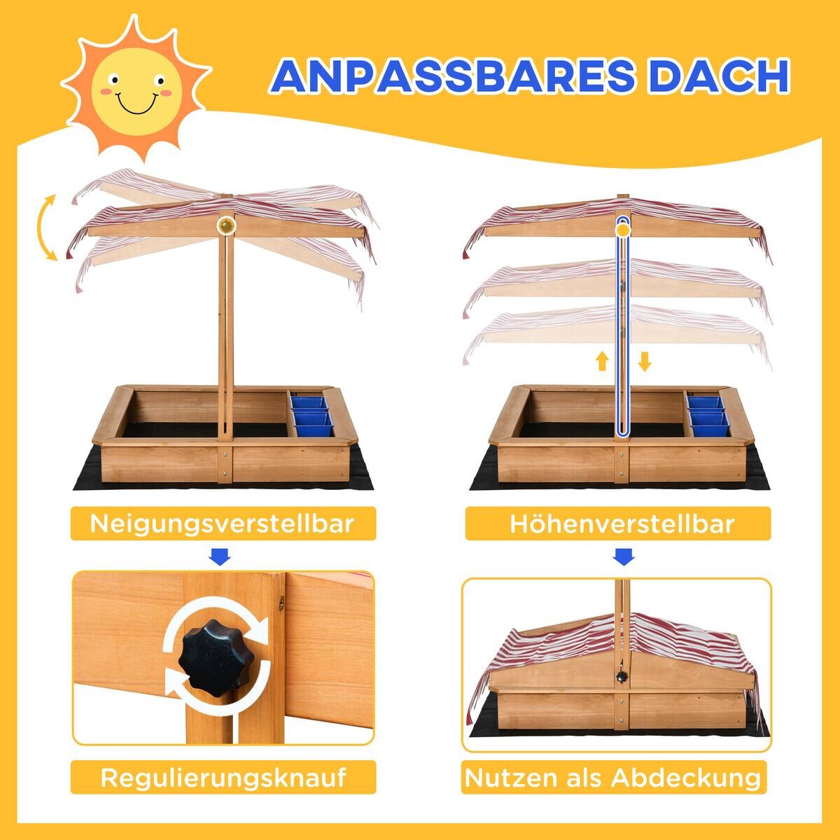 Outsunny Sandkasten gelb B/H/L: ca. 107,5x107,5x110 cm