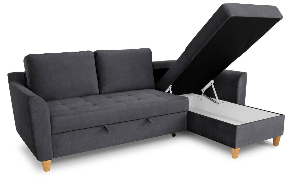 Ecksofa mit Bettfunktion und Bettkasten dunkelgrau Microfaser B/H/T: ca. 231x86x150 cm