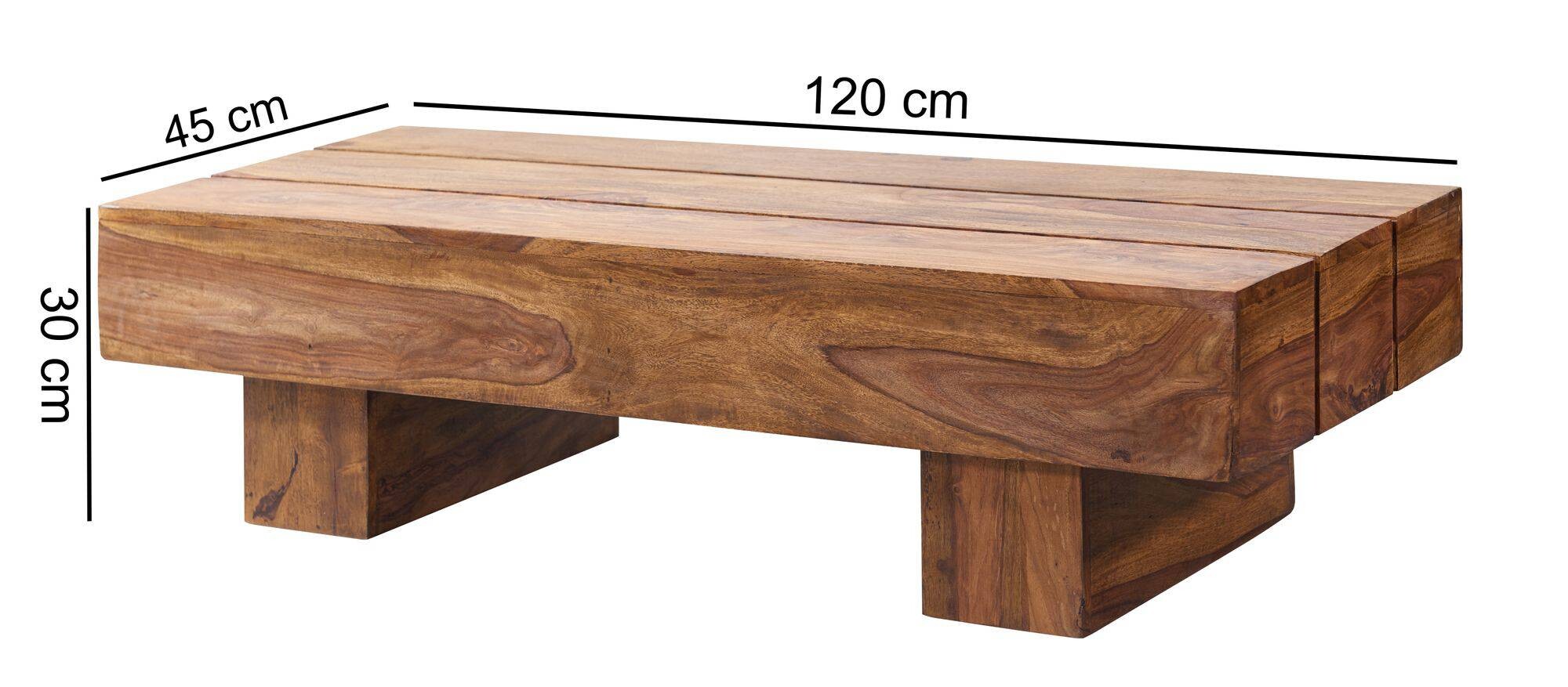 Wohnling Couchtisch natur Echtholz B/H/T: ca. 120x30x45 cm