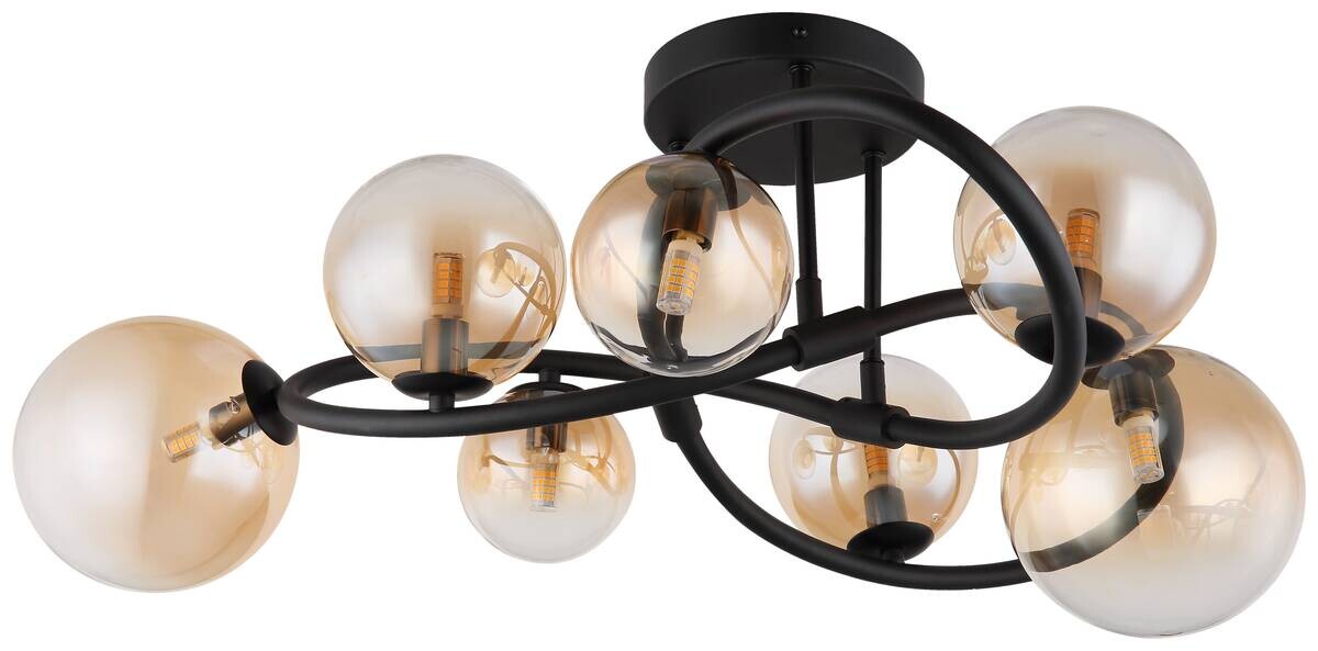 GLOBO LED-Deckenleuchte 10676 amber mattschwarz Glas Metall H/D: ca. 30x62 cm 7 Brennstellen