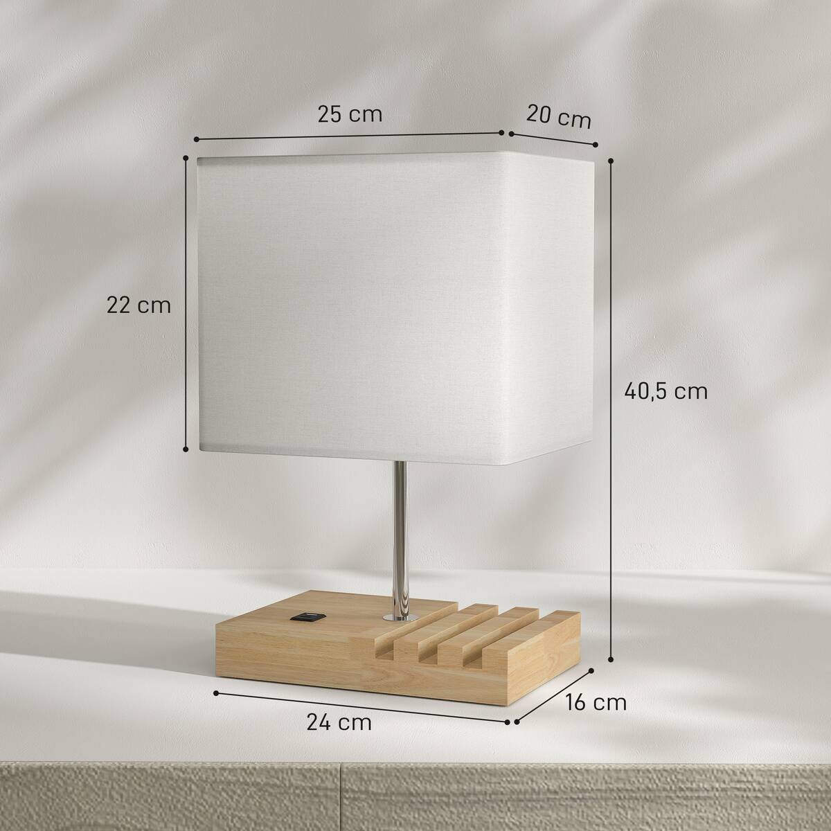 HOMCOM Tischleuchte weiß Holz Stahl B/H/L: ca. 20x40,5x25 cm E27 1 Brennstellen