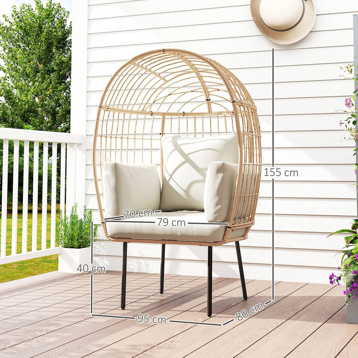 Outsunny Rattansessel beige Polyethylen B/H/L: ca. 80x155x95 cm