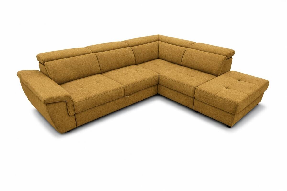 Ecksofa mit Bettfunktion und Bettkasten senf Flachgewebe B/H/T: ca. 267x75x238 cm