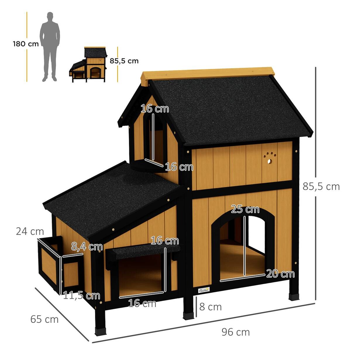PawHut Katzen-Zubehör gelb Holz B/H/L: ca. 65x96x85,5 cm