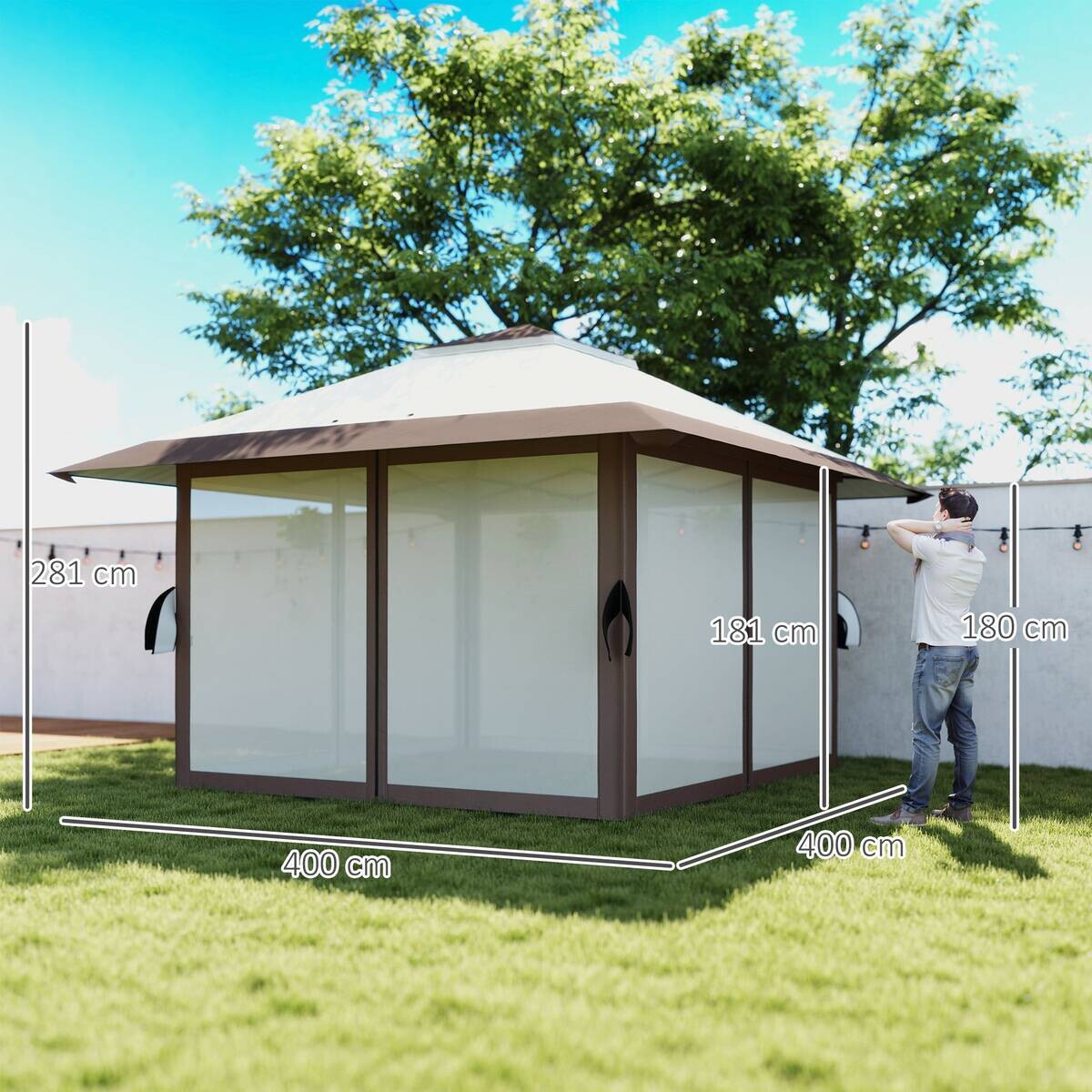 Outsunny Faltpavillon beige Polyester B/H/L: ca. 400x281x400 cm