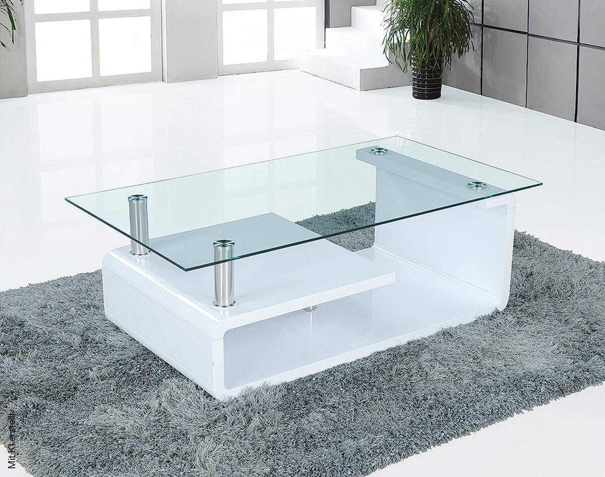 Glascouchtisch Emil glasklar weiß Hochglanz lackiert B/H/T: ca. 110x40x65 cm