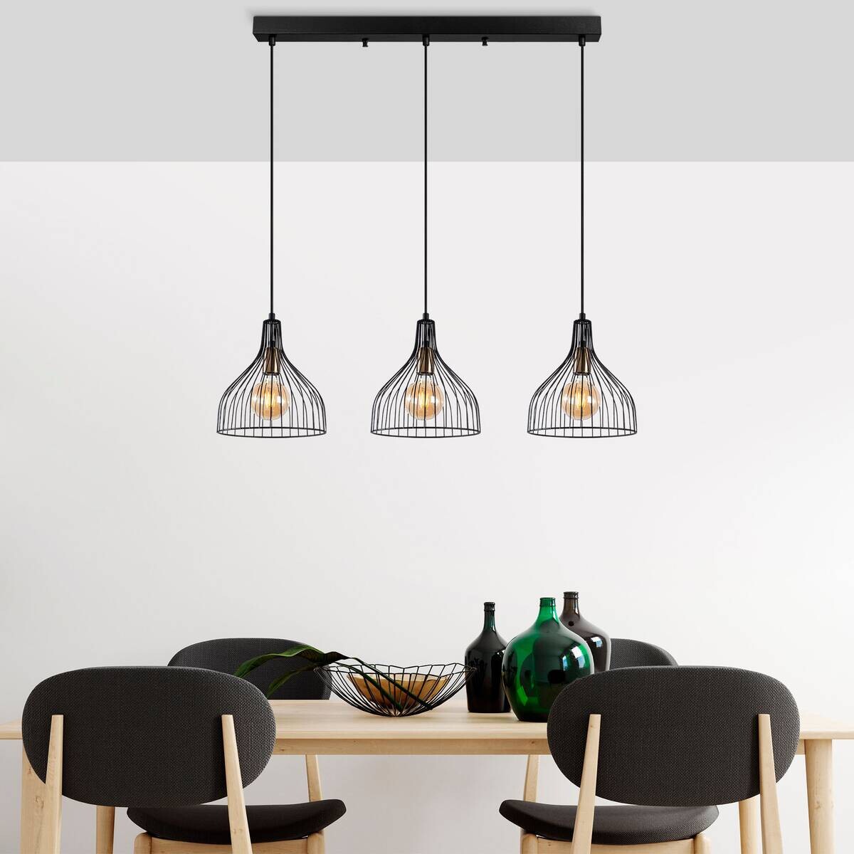 Opviq Pendelleuchte Cafu bronze schwarz Metall B/H/T/L/D: ca. 25x121x25x94x25 cm E27 3 Brennstellen