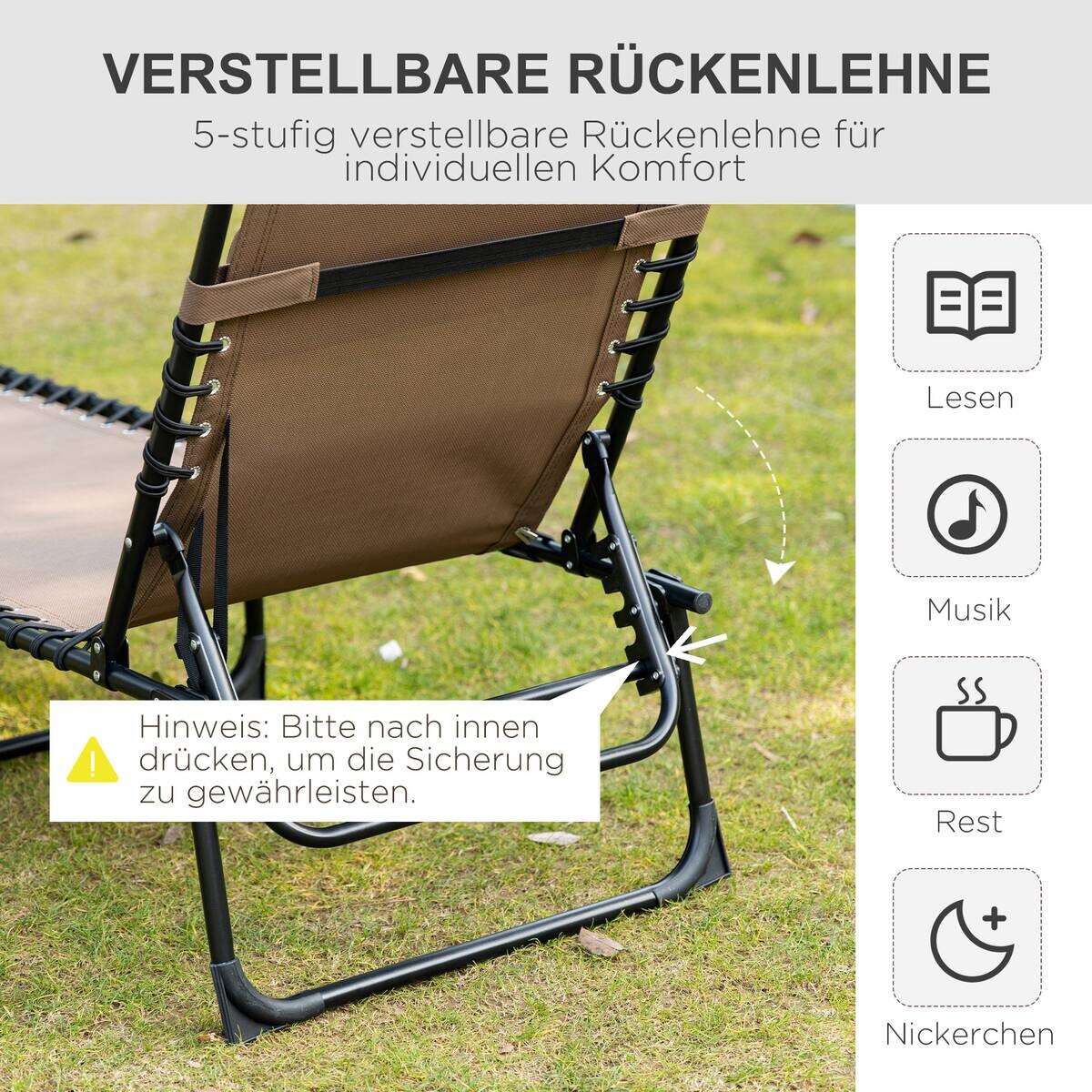 Outsunny Sonnenliege braun Stahl B/H/L: ca. 58x30x185 cm