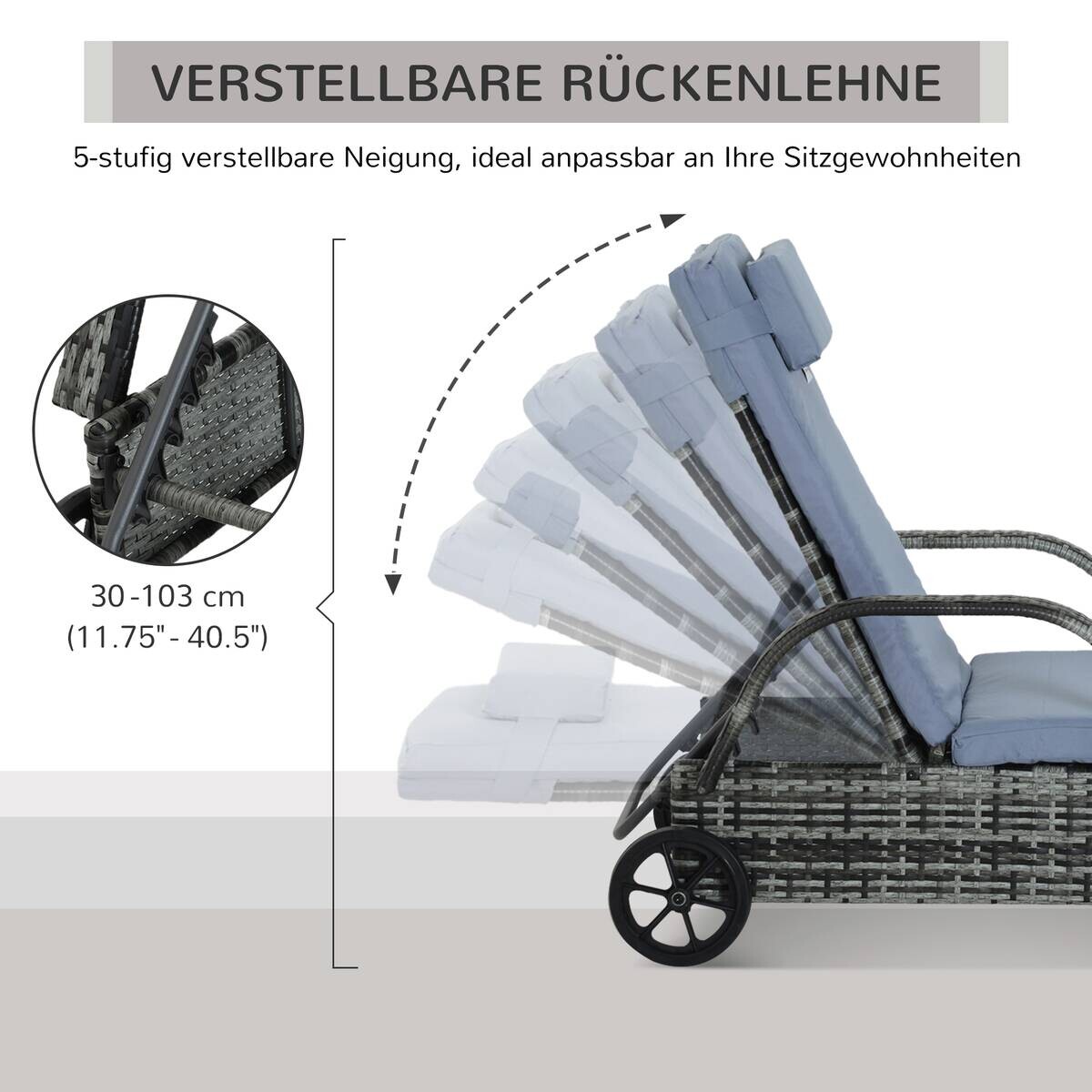 Outsunny Sonnenliege blau Edelstahl B/H/L: ca. 73x200x103 cm