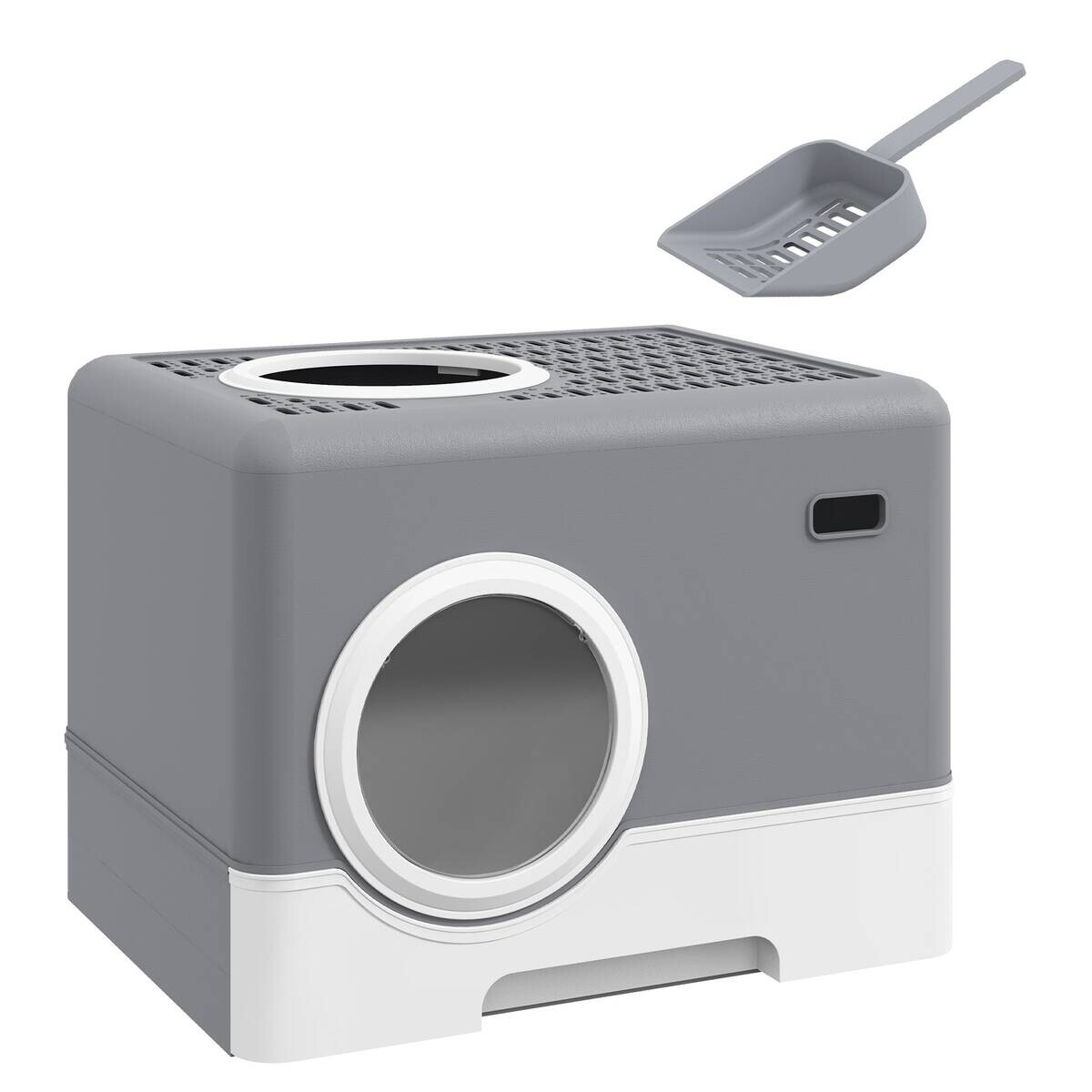 PawHut Katzentoilette grau Kunststoff B/H/L: ca. 41x38,5x52 cm