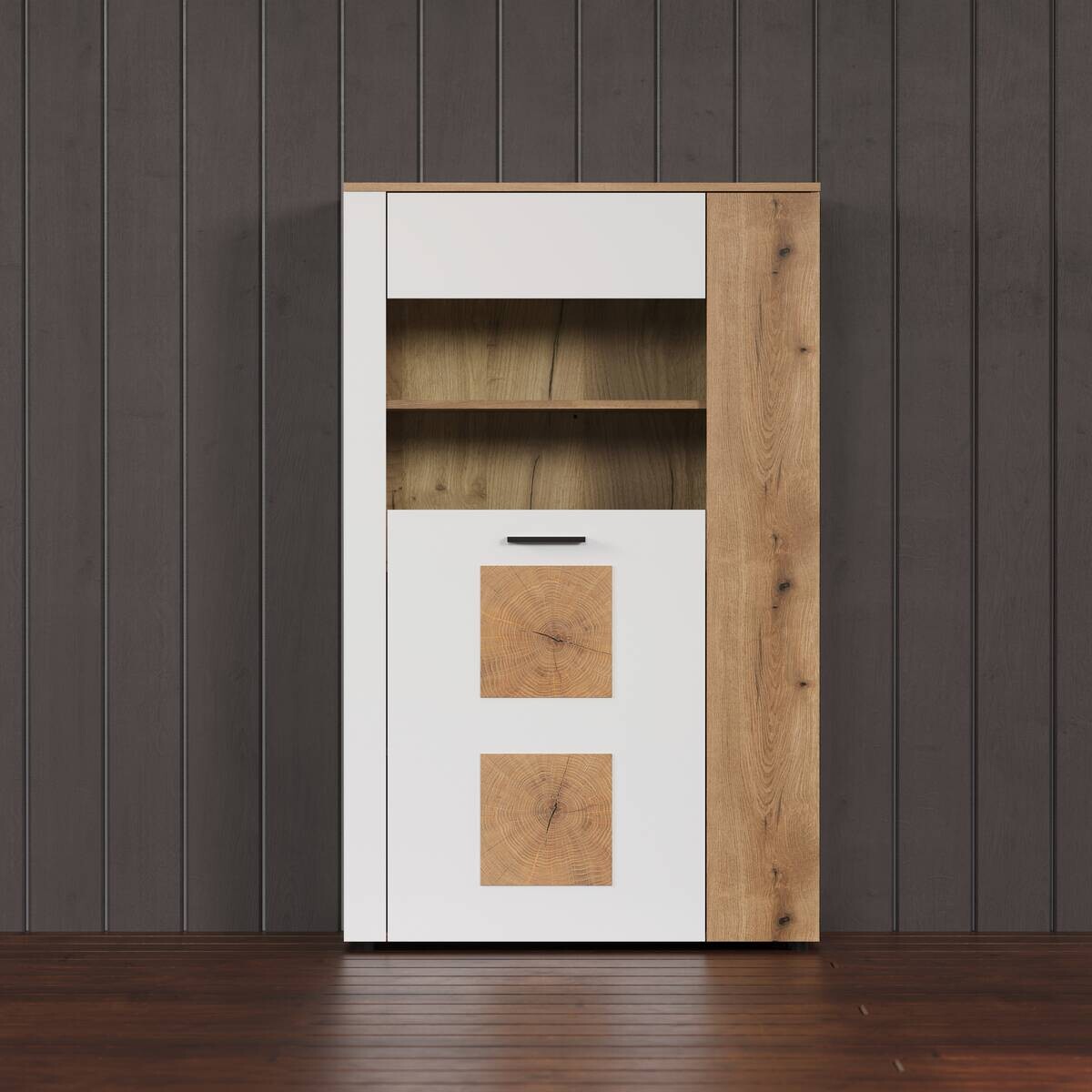 Vitrine Vitoria weiß Eiche Evoke Coast Nachbildung B/H/T: ca. 90x146x42 cm